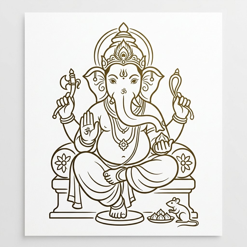 Lord Ganesha (Vinayagar) Gold Line Art