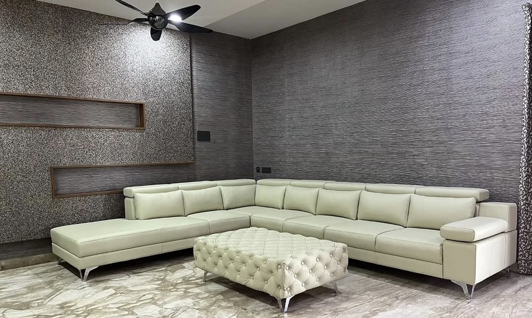 Cream Tufted Sectional Set