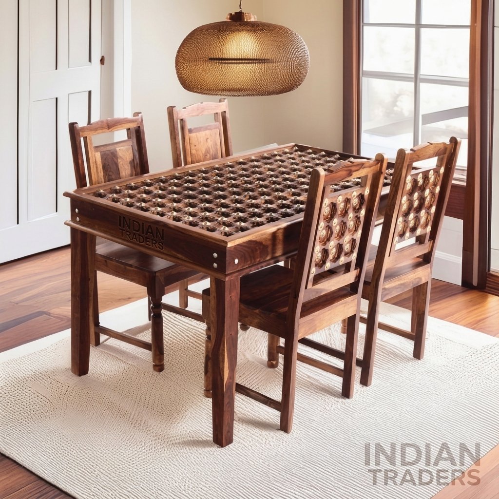 Classic Solid Wood Carved Dining Table with Chairs